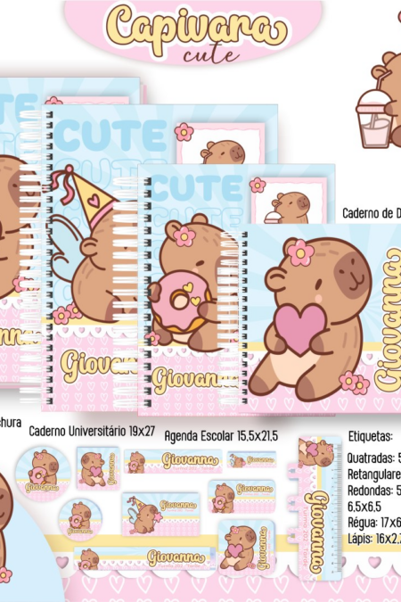 Arquivo Digital Kit Escolar Capivara Cute – Pronto para Imprimir e Cortar