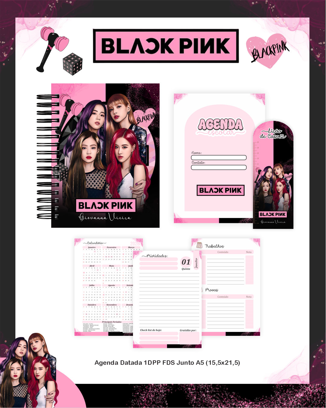 Arquivo Encadernação Escolar 2026 Black Pink - Imagem 3