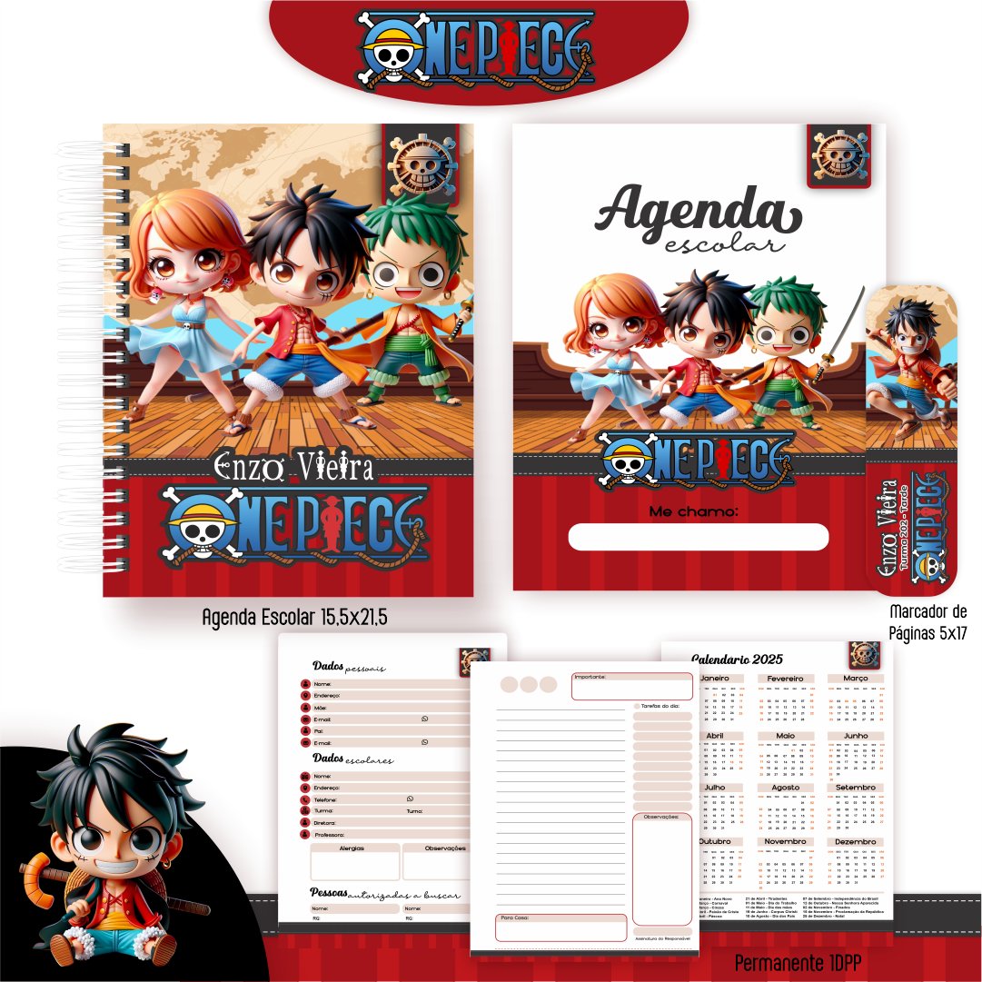 Arquivo Digital Agenda Escolar One Piece – Kit Completo Permanente (Uso Vitalício)