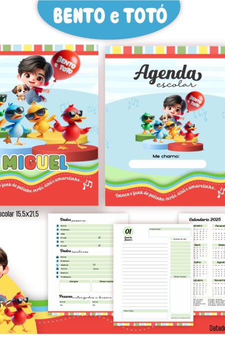 Arquivo Digital Agenda Escolar Bento e Totó 2025 – Kit Completo e Colorido