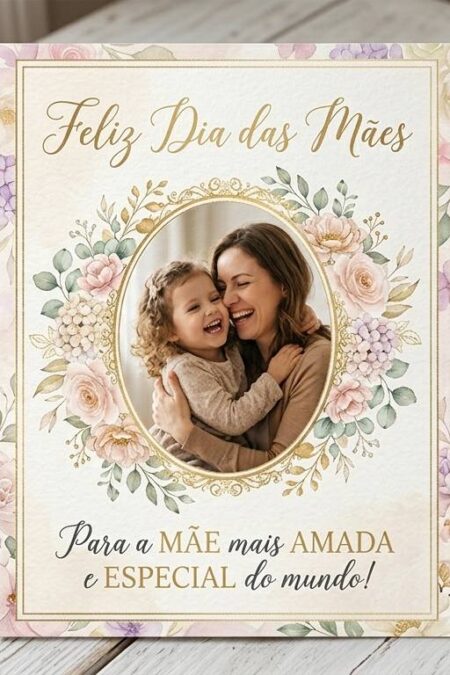 Dia das Mães 2026 Card Retrato e Suporte