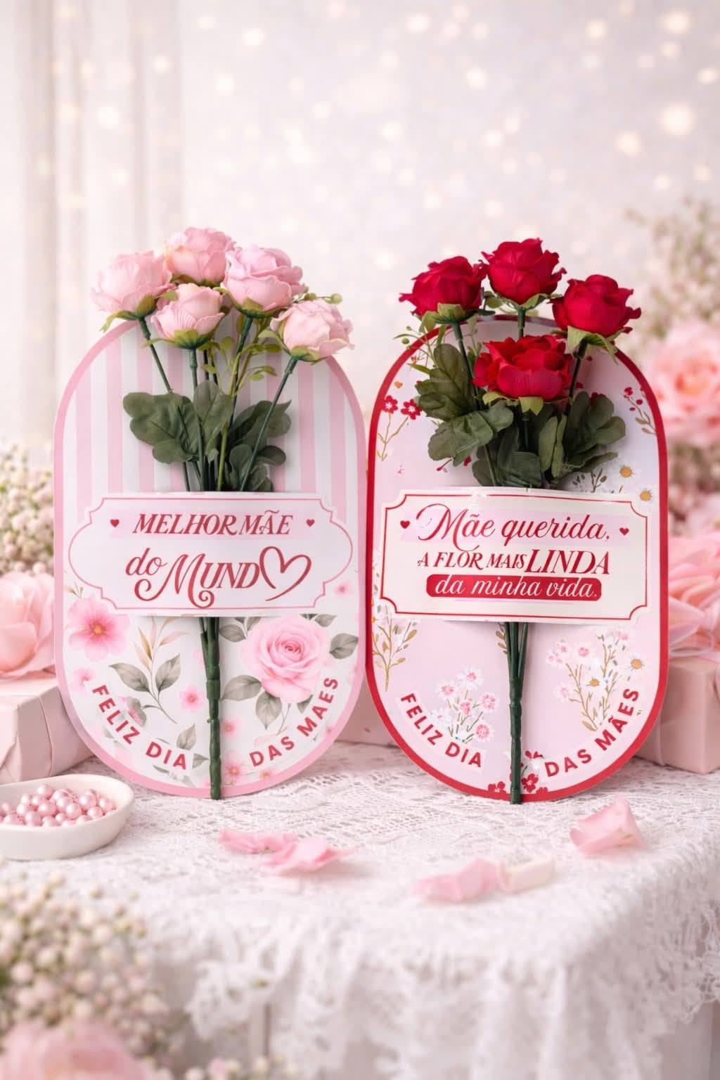 Arquivo Digital JPG Dia das Mães - Cartão Suporte para Flor (Pronto para Imprimir)