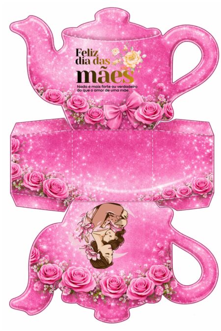 Arquivo Digital Caixa Bule Dia das Mães - Rosa Glitter