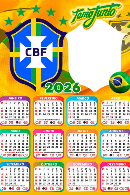 Calendário 2026 Brasil TamoJunto PNG Arte Digital