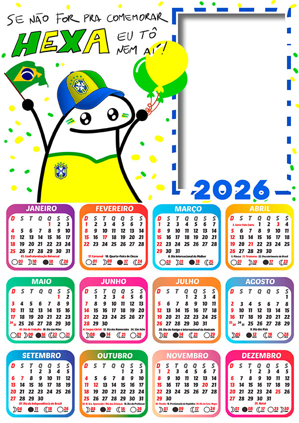 Calendário 2026 Copa do Mundo Bentô PNG Arte Digital