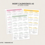 Combo Calendários 5 Anos (2025 a 2030) - PDF Pronto para Imprimir Tamanho A5