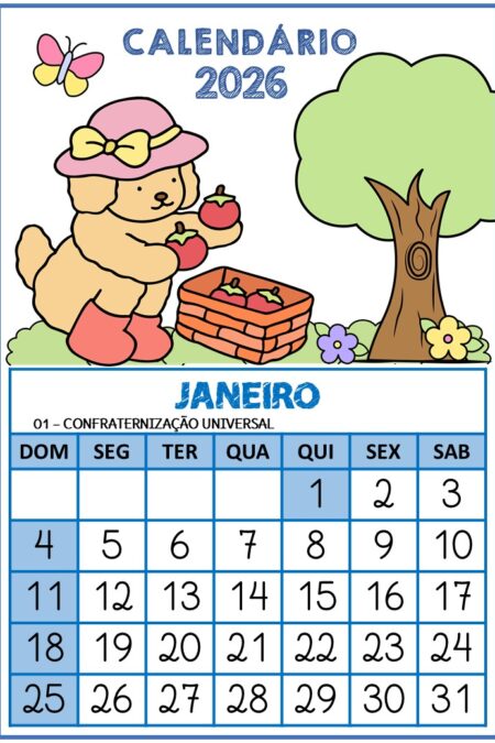 Calendário 2026 – Boobie Goods uma folha por Mes com Feriado