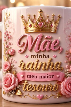 Arte para Caneca "Mãe minha rainha meu maior Tesouro" - Dia das Mães
