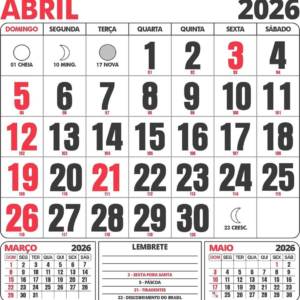 Calendário 2026 para Imprimir com Feriados A0 até A6 em pdf+png