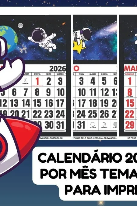 Calendário 2026 Uma Folha Por Mês Tema Astronauta - pdf