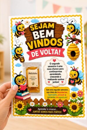 Cartão Sejam Bem-Vindos de Volta com Espaço para Melzinho | Imagem Digital para Imprimir