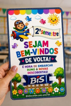 Cartão de Boas-Vindas 2º Semestre com Espaço para Chocolate | Imagem Digital para Imprimir