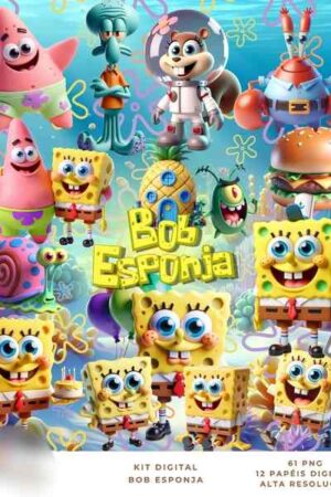Kit Digital Bob Esponja 61 Png e 12 Papéis Alta Resolução