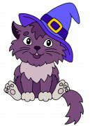 Cat with a Witch Hat Coloring