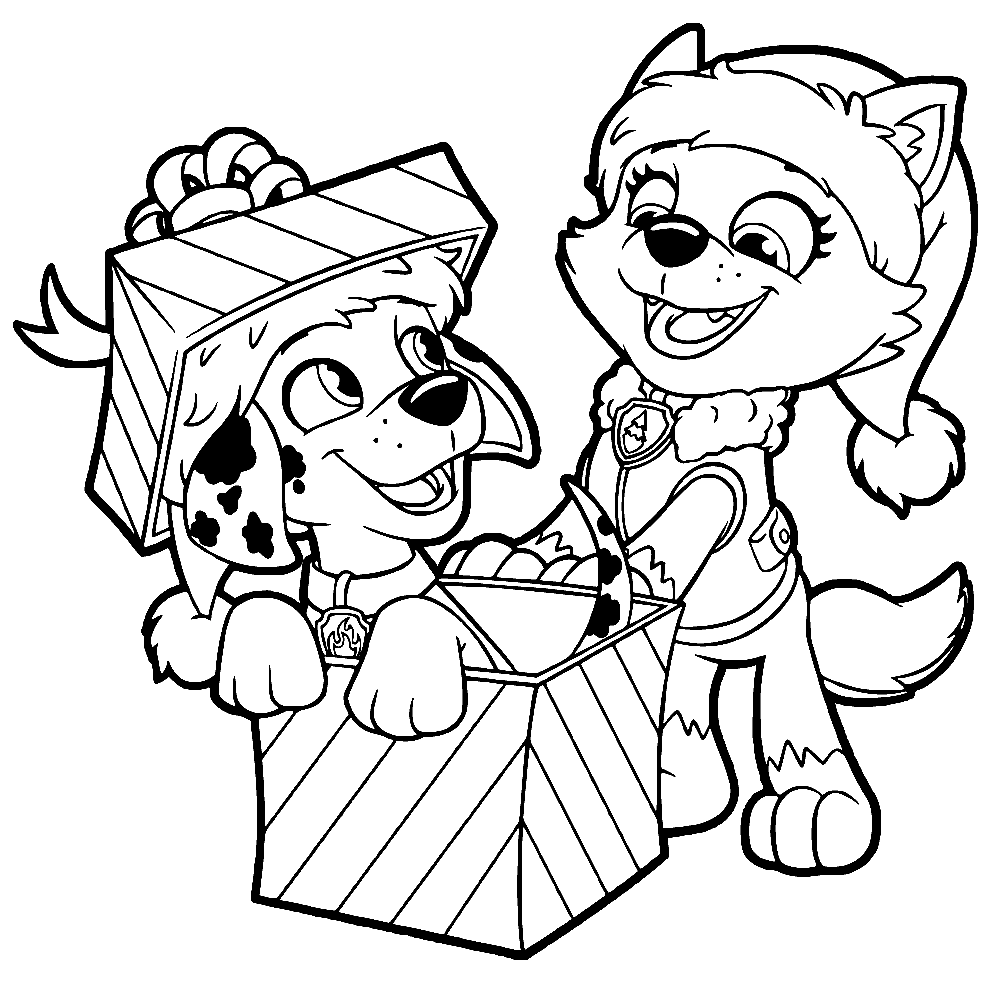 Desenhos para colorir de presentes de Natal da Patrulha Canina