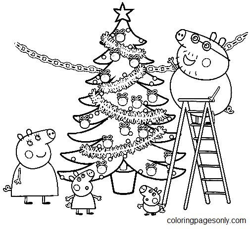 Desenhos para colorir da árvore de Natal da Peppa Pig