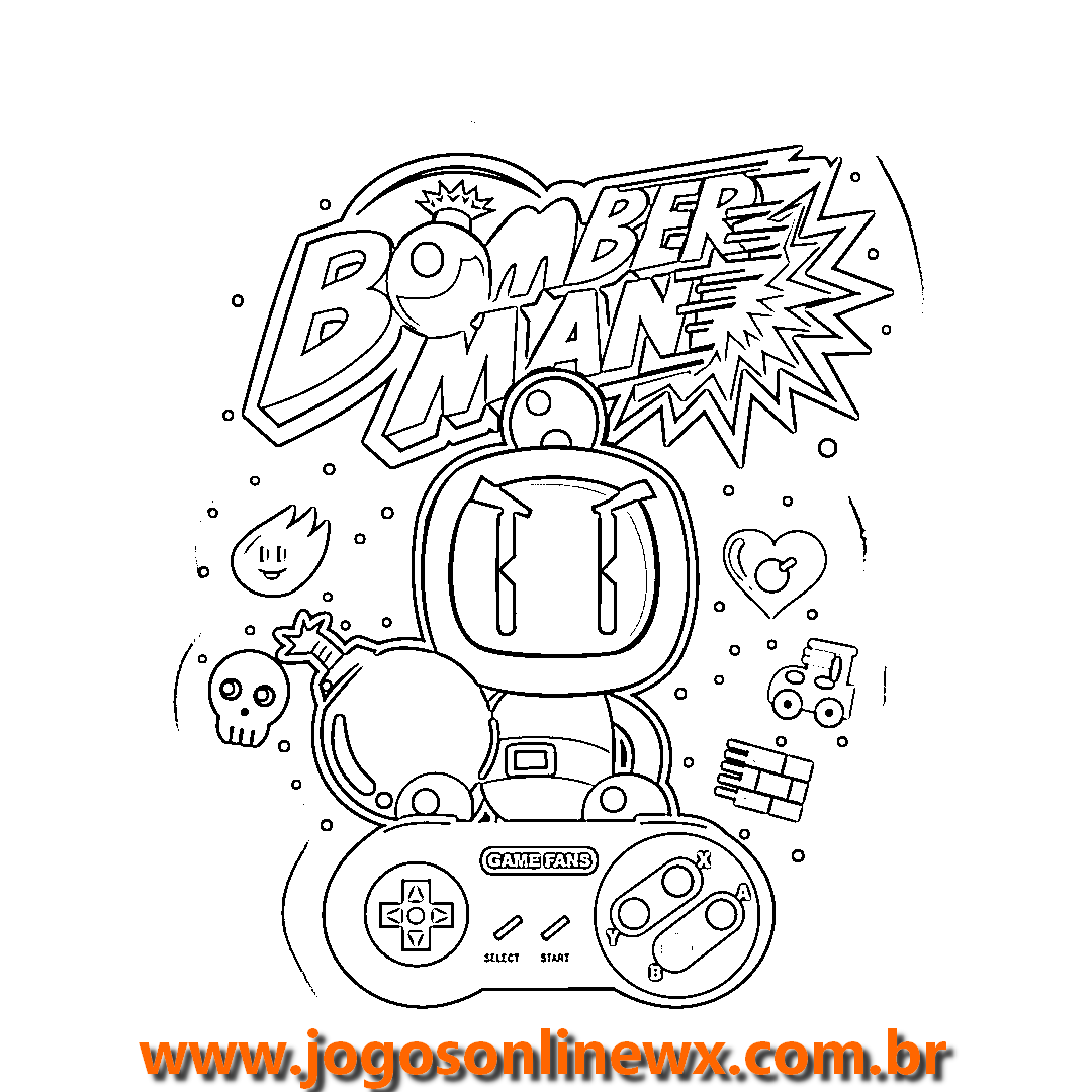 BomberMan desenho para imprimir e colorir