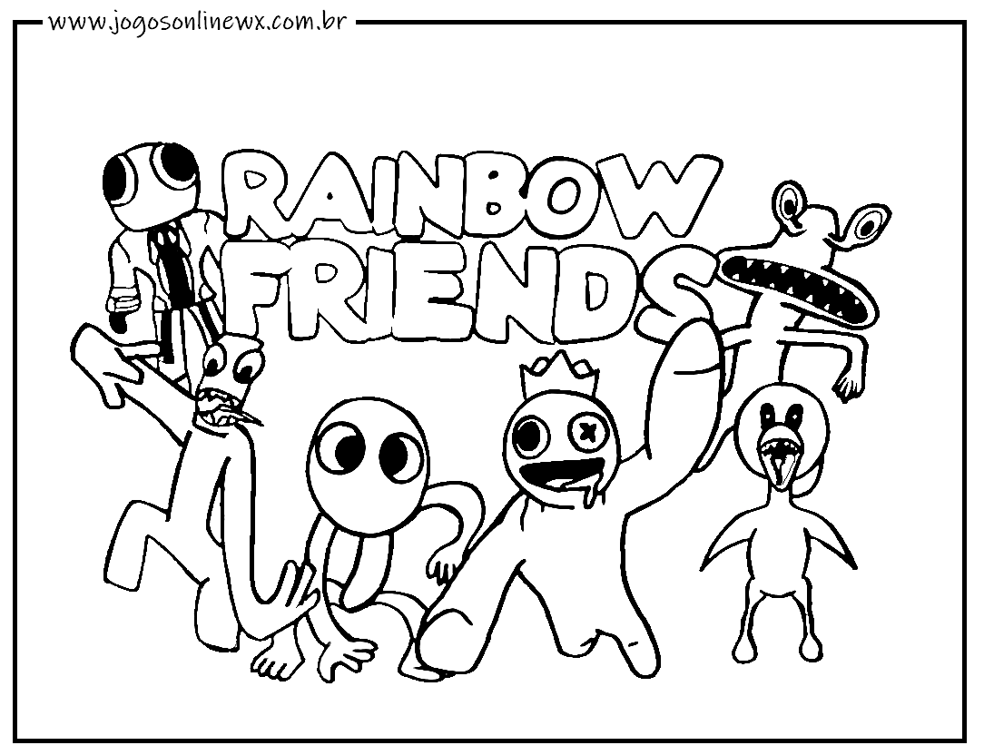 Página para colorir imagem dos amigos do arco-íris