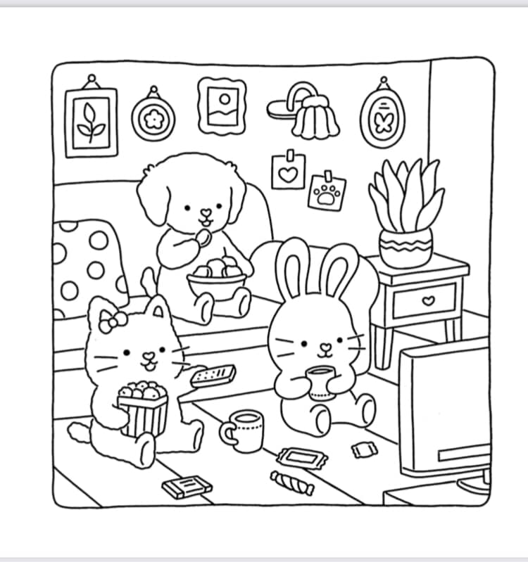 Cute Fuzzy Hygge🎃😺🐰 Coloring pages🌈