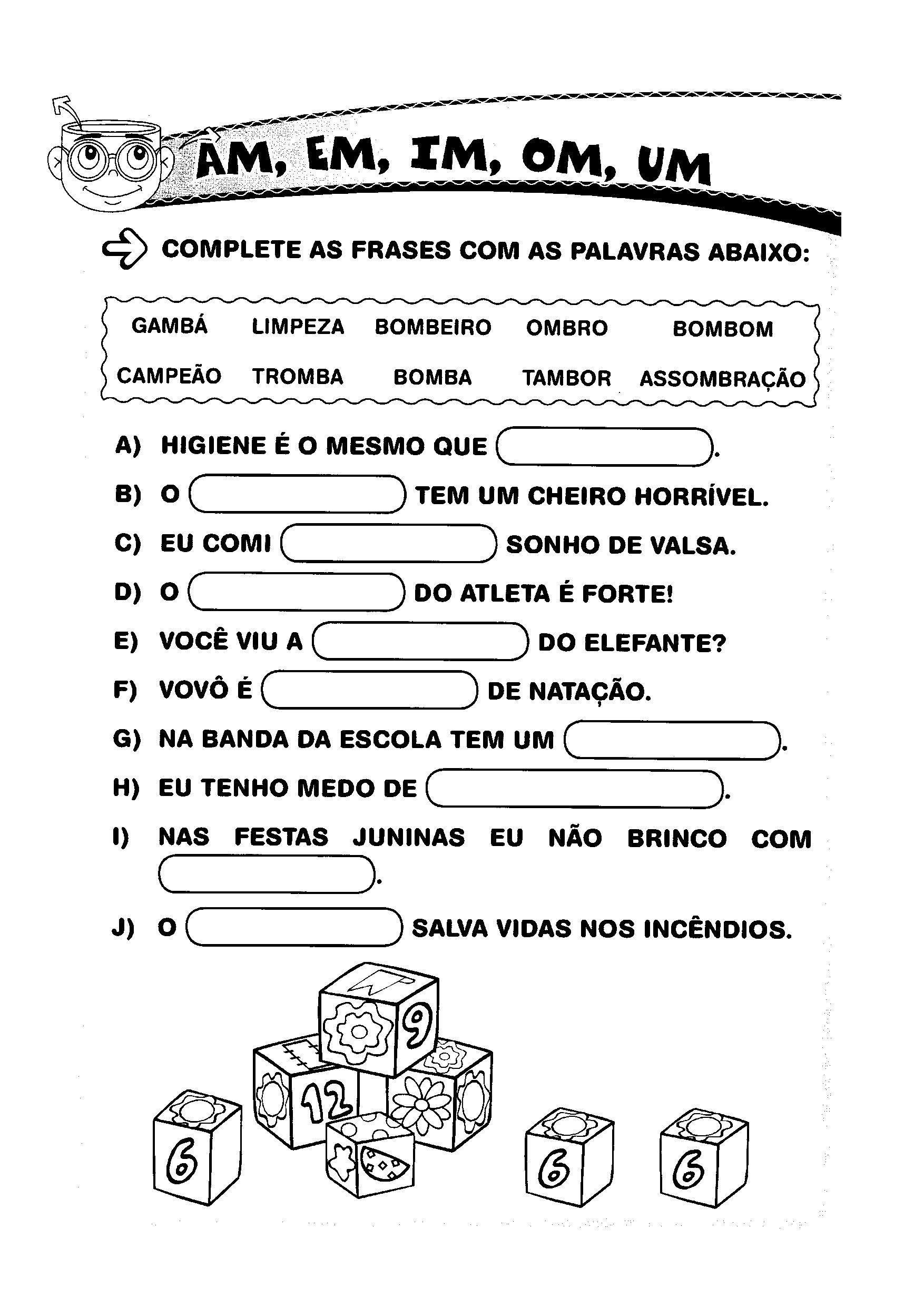 Efai3098 Alfabetizacao Ortografia Letra Am Em Im Om Um Completar