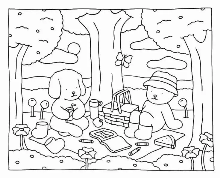 Piquenique no Parque para colorir